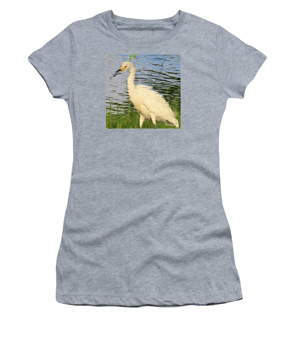 Snowy Egret Women's T-Shirt featuring the photograph Water reflection of a snowy egret by Joanne Carey