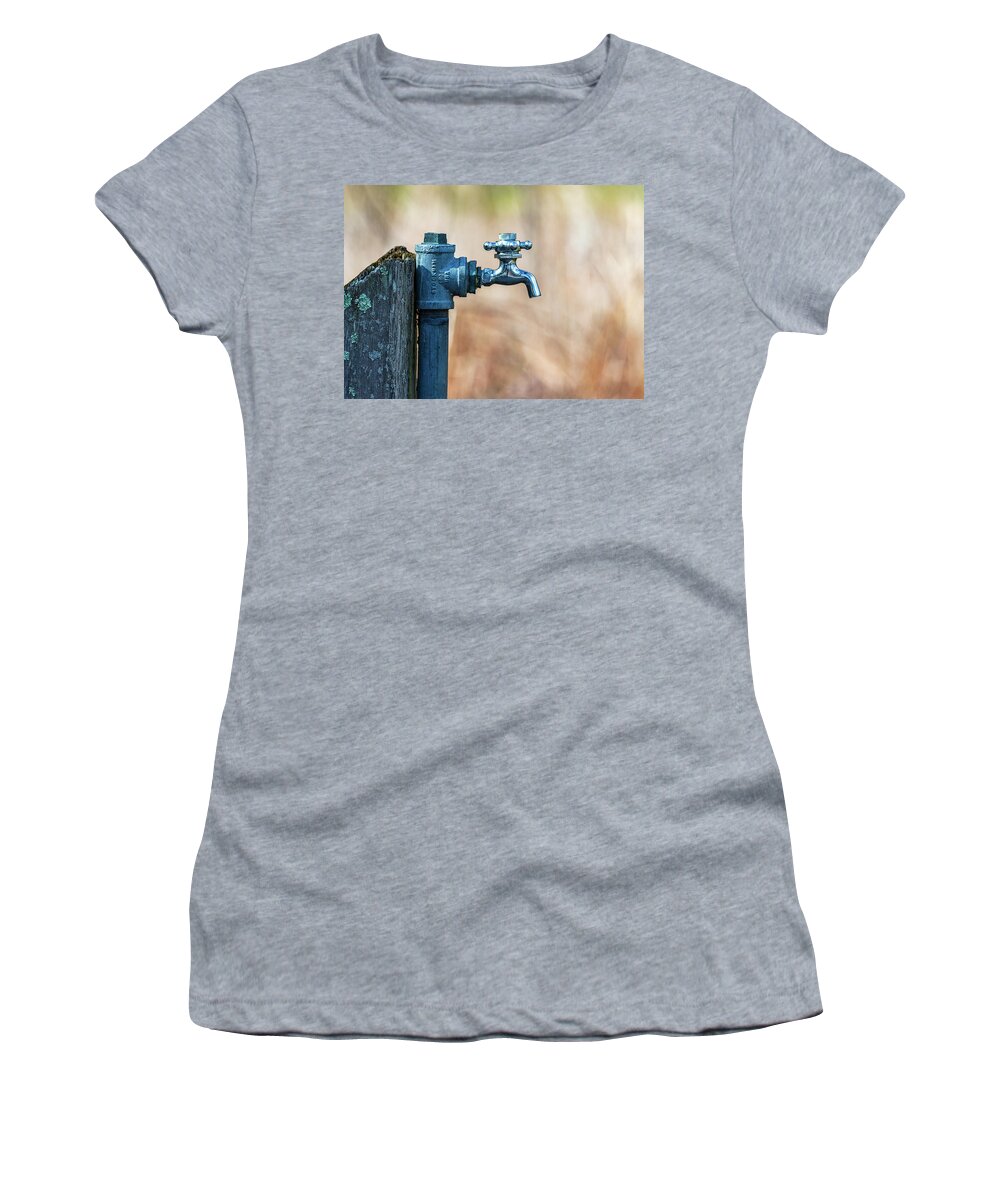 Water Fountain Women's T-Shirt featuring the photograph Autumn Water Spigot by Amelia Pearn