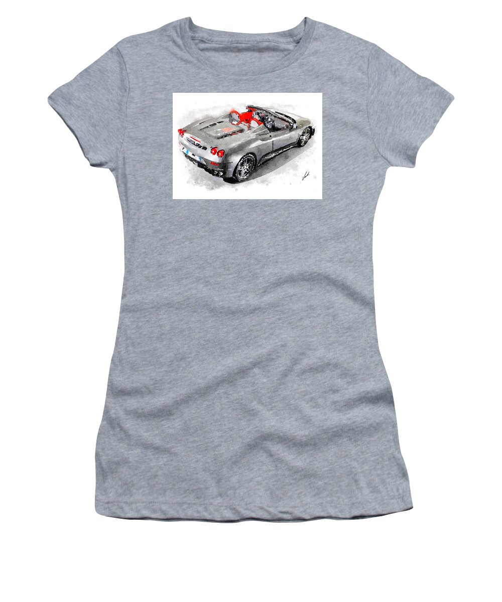 Watercolor Women's T-Shirt featuring the painting Watercolor Ferrari F430 by Vart by Vart