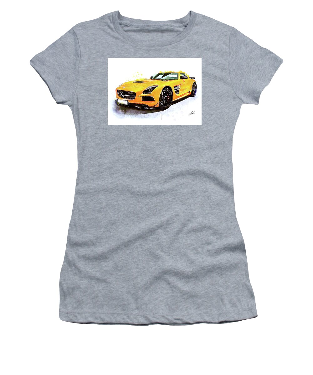Watercolor Women's T-Shirt featuring the painting Watercolor Mercedes SLS AMG - oryginal artwork by Vart by Vart