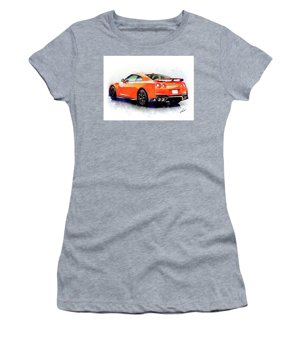 Watercolor Women's T-Shirt featuring the painting Watercolor Nissan GT-R - oryginal artwork by Vart. by Vart