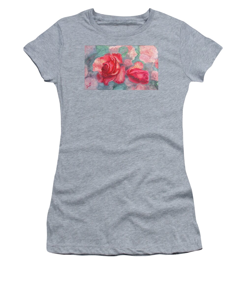 #roses #watercolor #lilen #board #experiment #finding #theright #serface # For #water Women's T-Shirt featuring the painting Watercolor Roses by June Pauline Zent