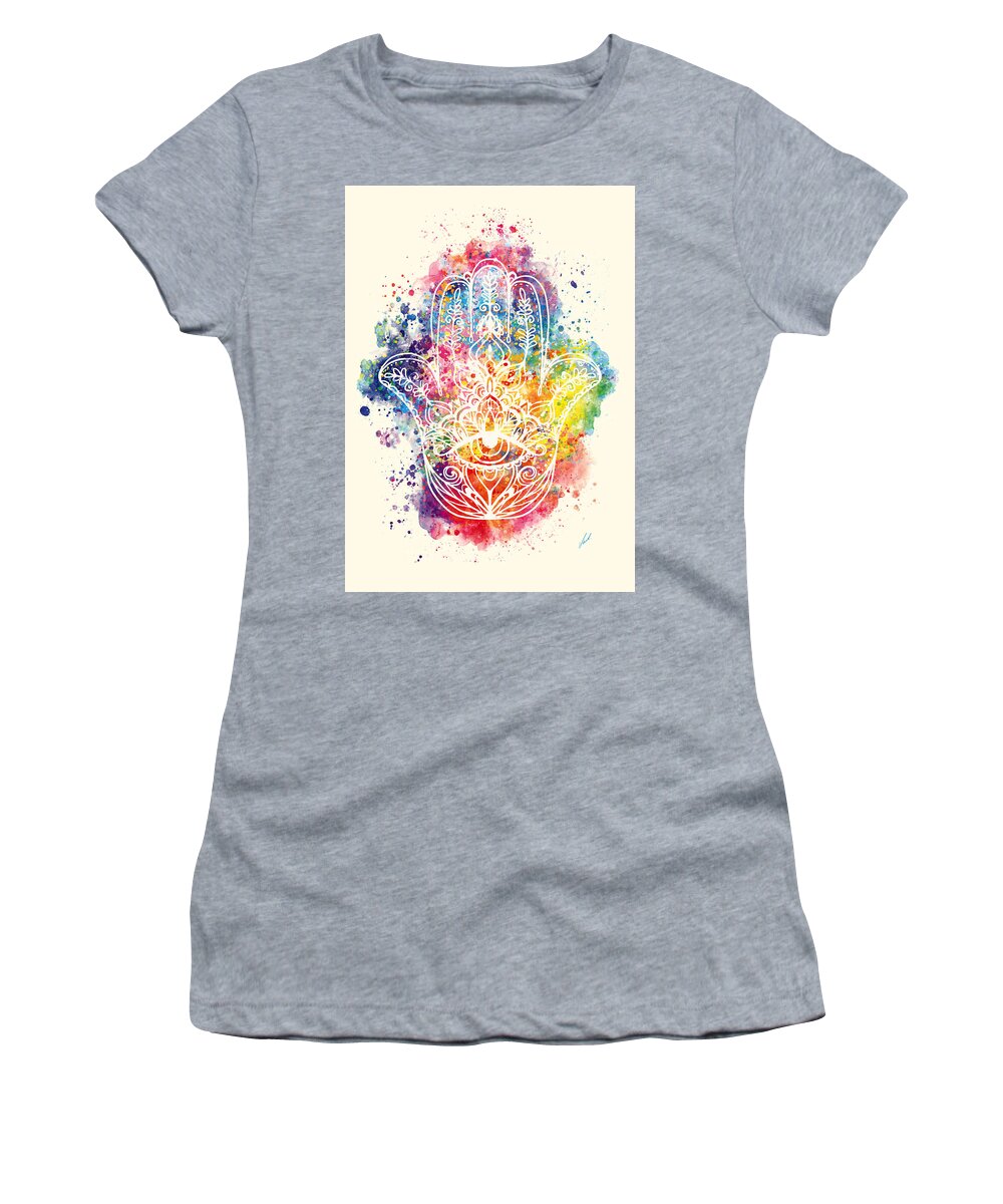 Watercolor Women's T-Shirt featuring the painting Watercolor - The Hamsa by Vart by Vart Studio