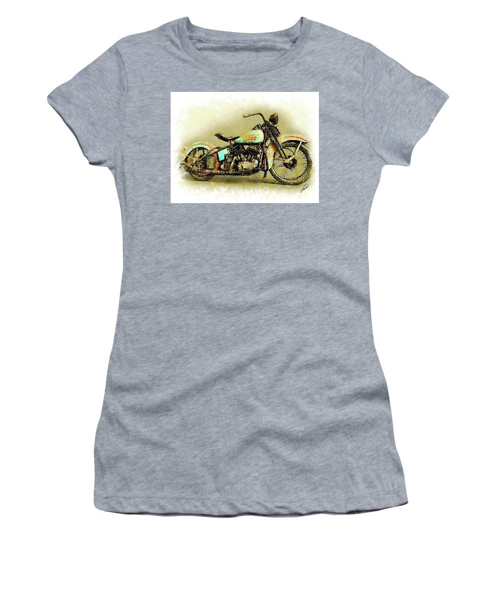 Art Women's T-Shirt featuring the painting Watercolor Vintage Harley-Davidson by Vart. by Vart