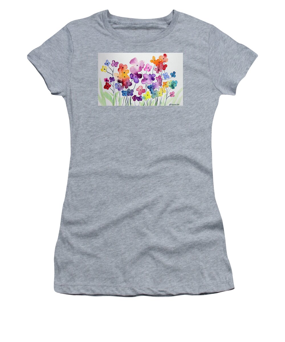 Whimsical Women's T-Shirt featuring the painting Watercolor - Whimsical Flower Design by Cascade Colors