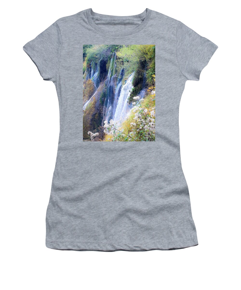 Waterfall Women's T-Shirt featuring the photograph Waterfall Heaven by Andrea Whitaker