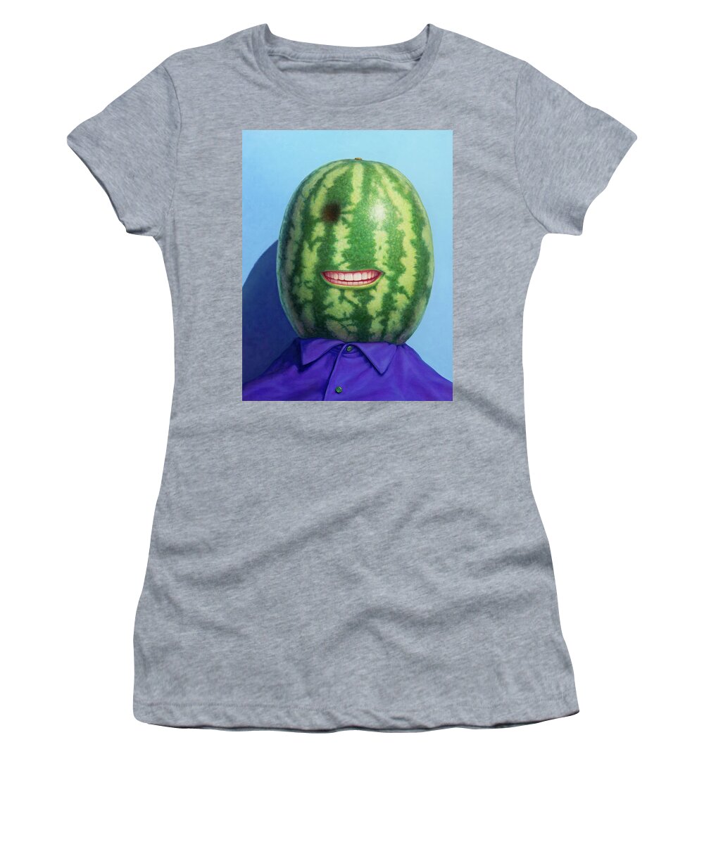 Watermelon Women's T-Shirt featuring the painting Watermelonhead by James W Johnson