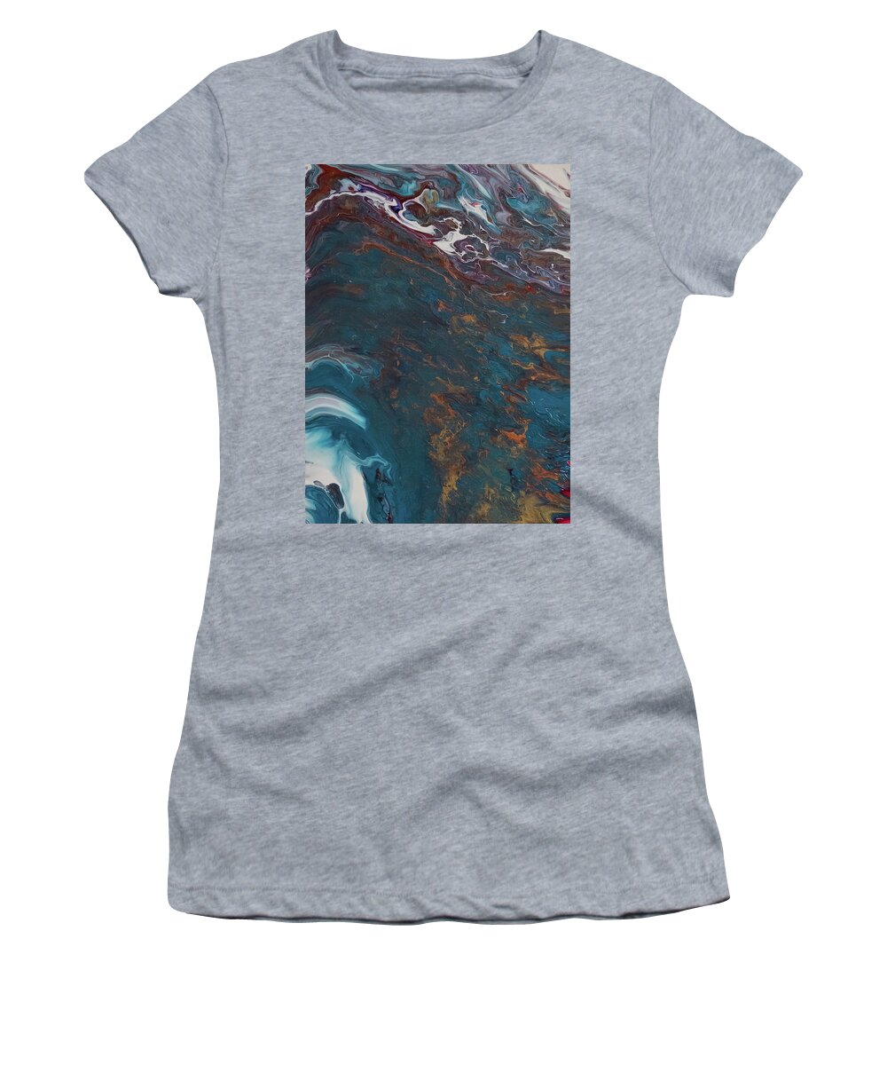 Blue Women's T-Shirt featuring the mixed media Waves of Gold by Aimee Bruno