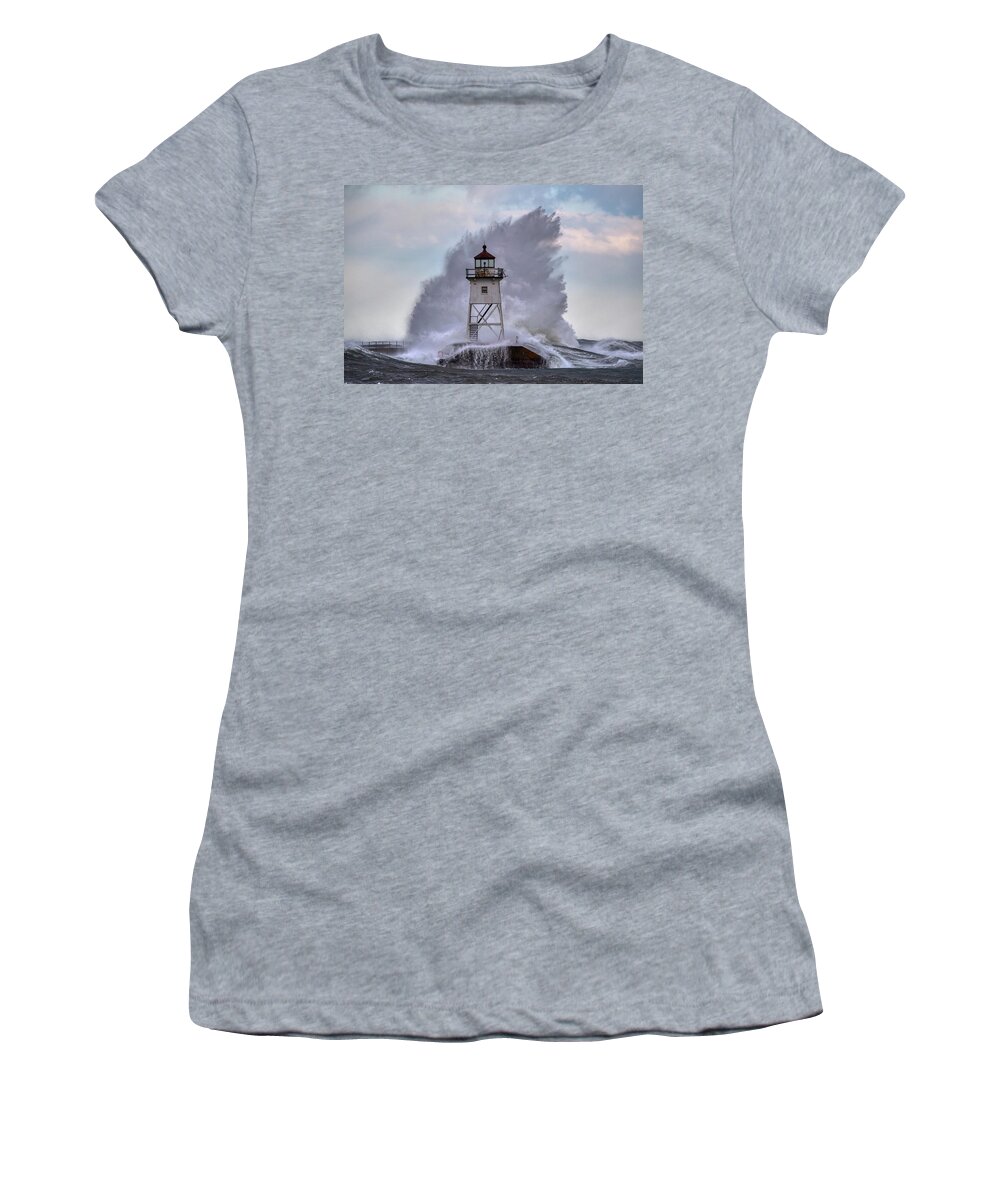 Lighthouse Women's T-Shirt featuring the photograph Waves by Paul Freidlund