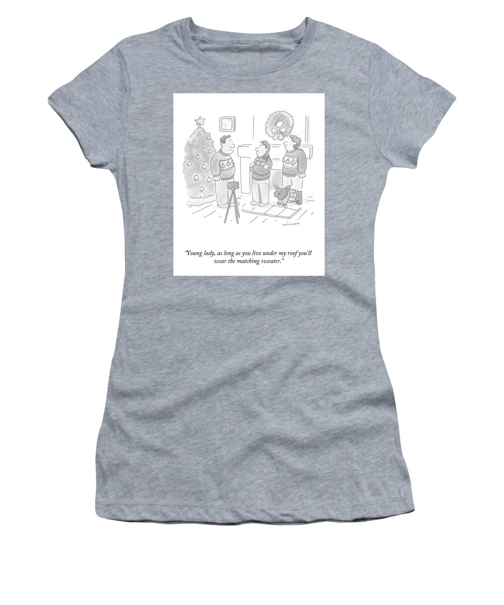 “young Lady Women's T-Shirt featuring the drawing Wear the Matching Sweater by Drew Panckeri