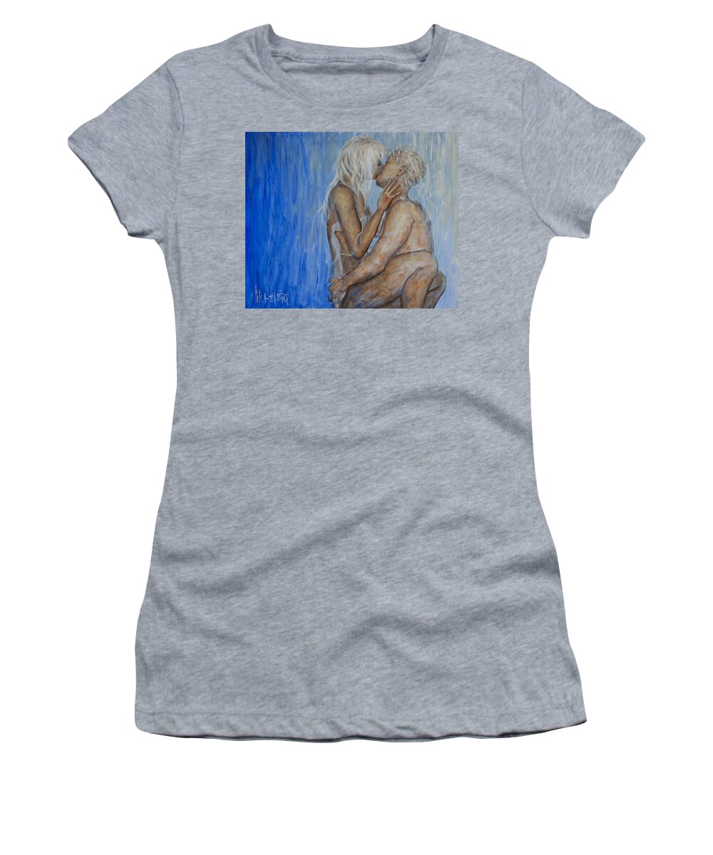 Wet Women's T-Shirt featuring the painting Wet Romance by Nik Helbig