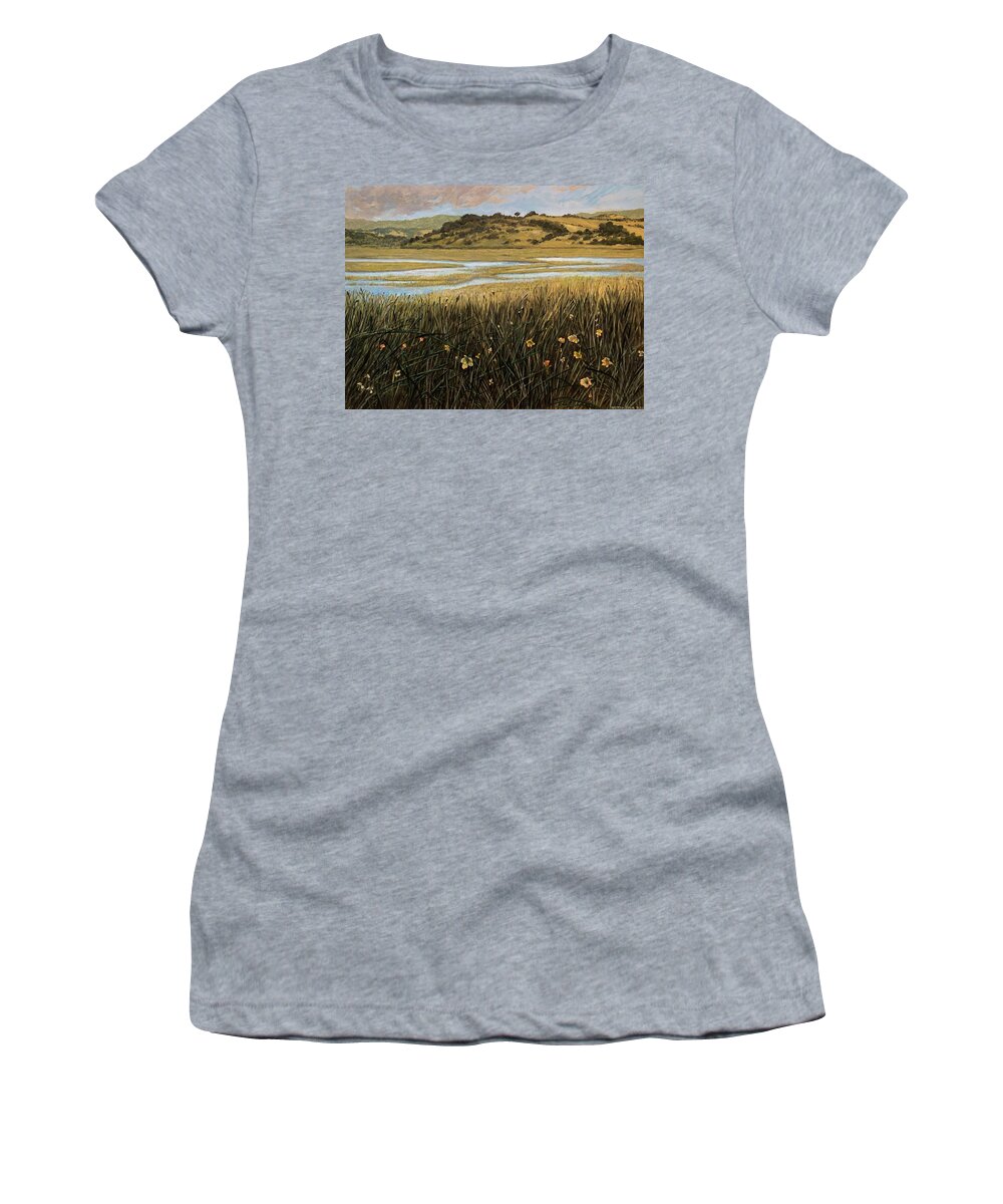 Hills Women's T-Shirt featuring the painting Wetlands Drakes Lagoon by William Stoneham