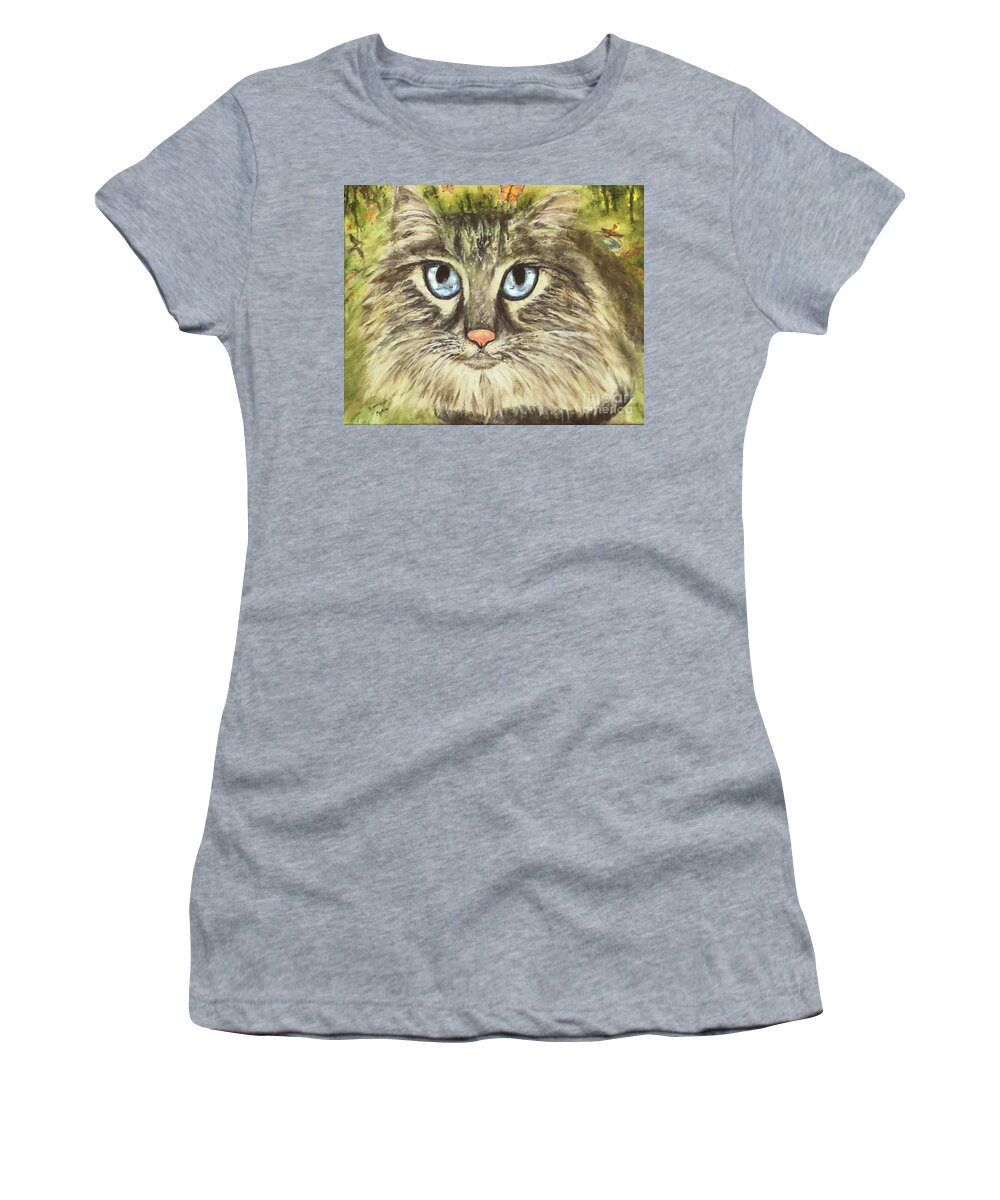 Cat Portrait Women's T-Shirt featuring the painting What he is really thinking Sammy by Bonnie Marie
