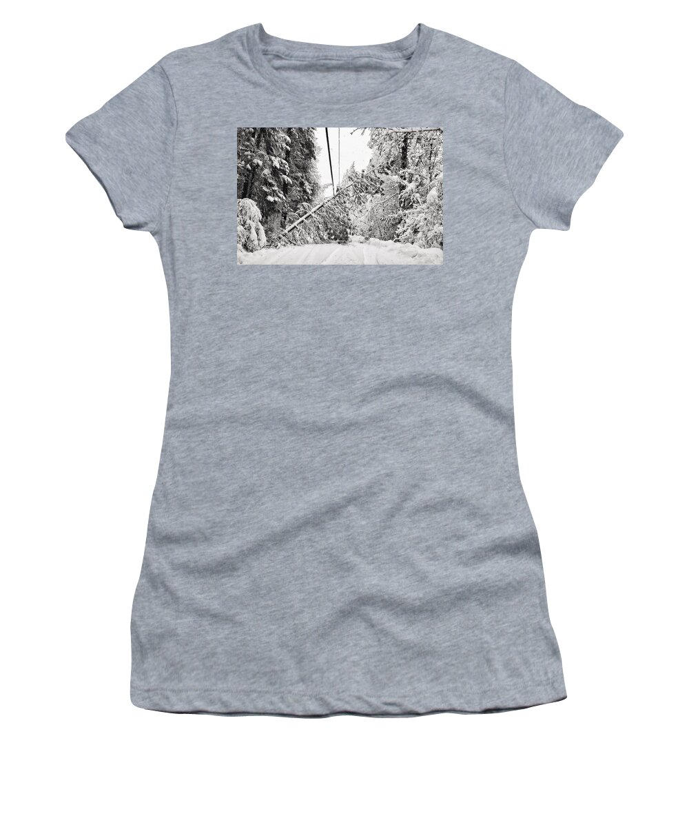 Photograph Snow Road Tree Snowstorm Women's T-Shirt featuring the photograph What The Snow Did by Beverly Read