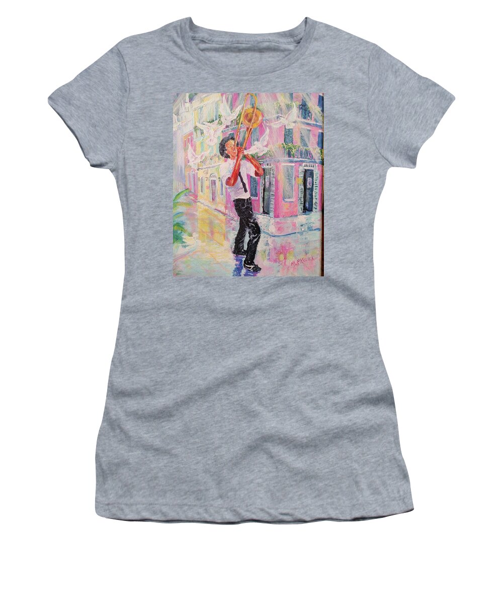 Nola Women's T-Shirt featuring the painting When the Saints Go Marchin' In by ML McCormick