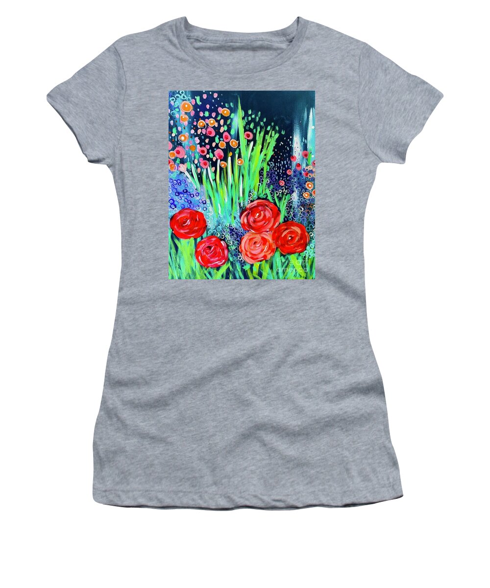 Flowers Women's T-Shirt featuring the painting where the Wild Things Grow by Melinda Etzold
