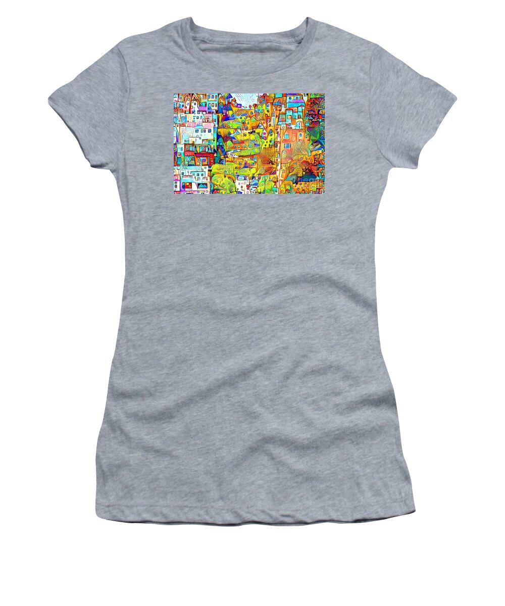Wingsdomain Women's T-Shirt featuring the photograph Whimsical Cityscape San Francisco Lombard Street Crookedest Street In The Universe 20210412 by Wingsdomain Art and Photography