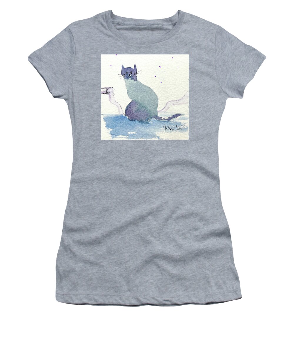 Whimsical Cat Women's T-Shirt featuring the painting Whimsy Kitty 20 by Roxy Rich