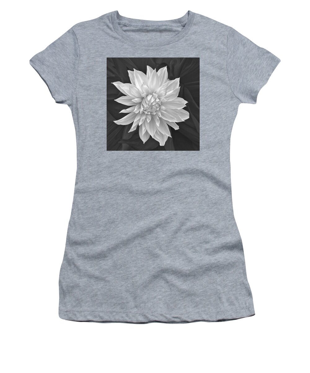 Dahlia Women's T-Shirt featuring the photograph White Dahlia bw by Jerry Abbott