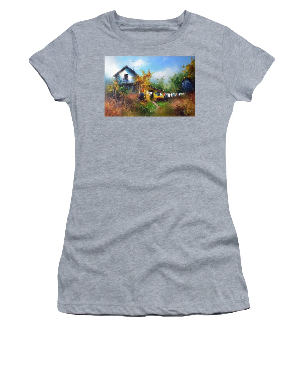 Russian Artists New Wave Women's T-Shirt featuring the painting White Farmhouse by Igor Medvedev