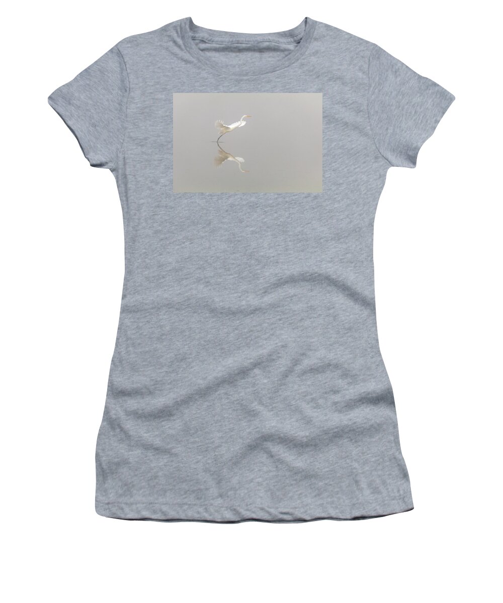 White Heron Taking Off Women's T-Shirt featuring the photograph White Heron Taking Off by Catherine Avilez