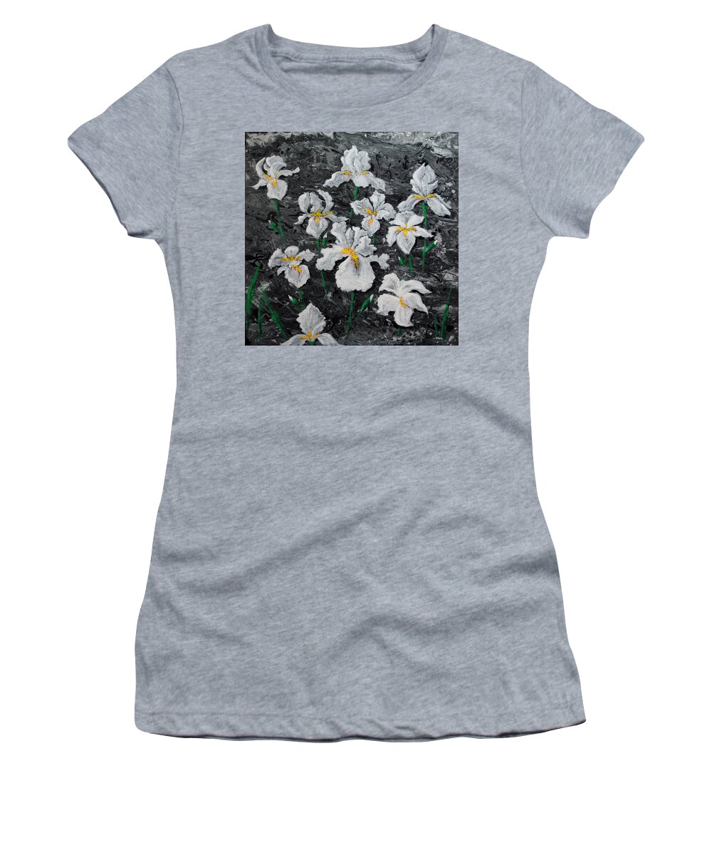 Floral Women's T-Shirt featuring the painting White Irises by Vallee Johnson
