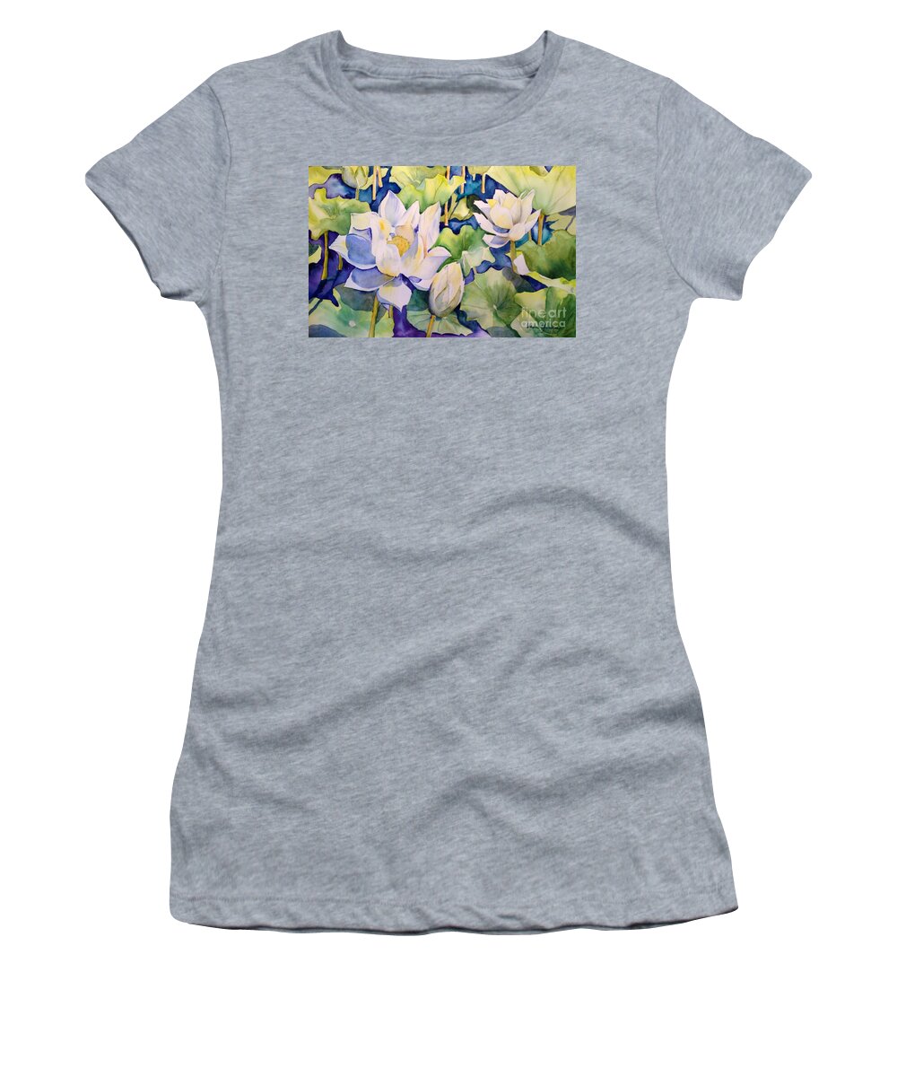 Lotus Women's T-Shirt featuring the painting White Lotus by Liana Yarckin