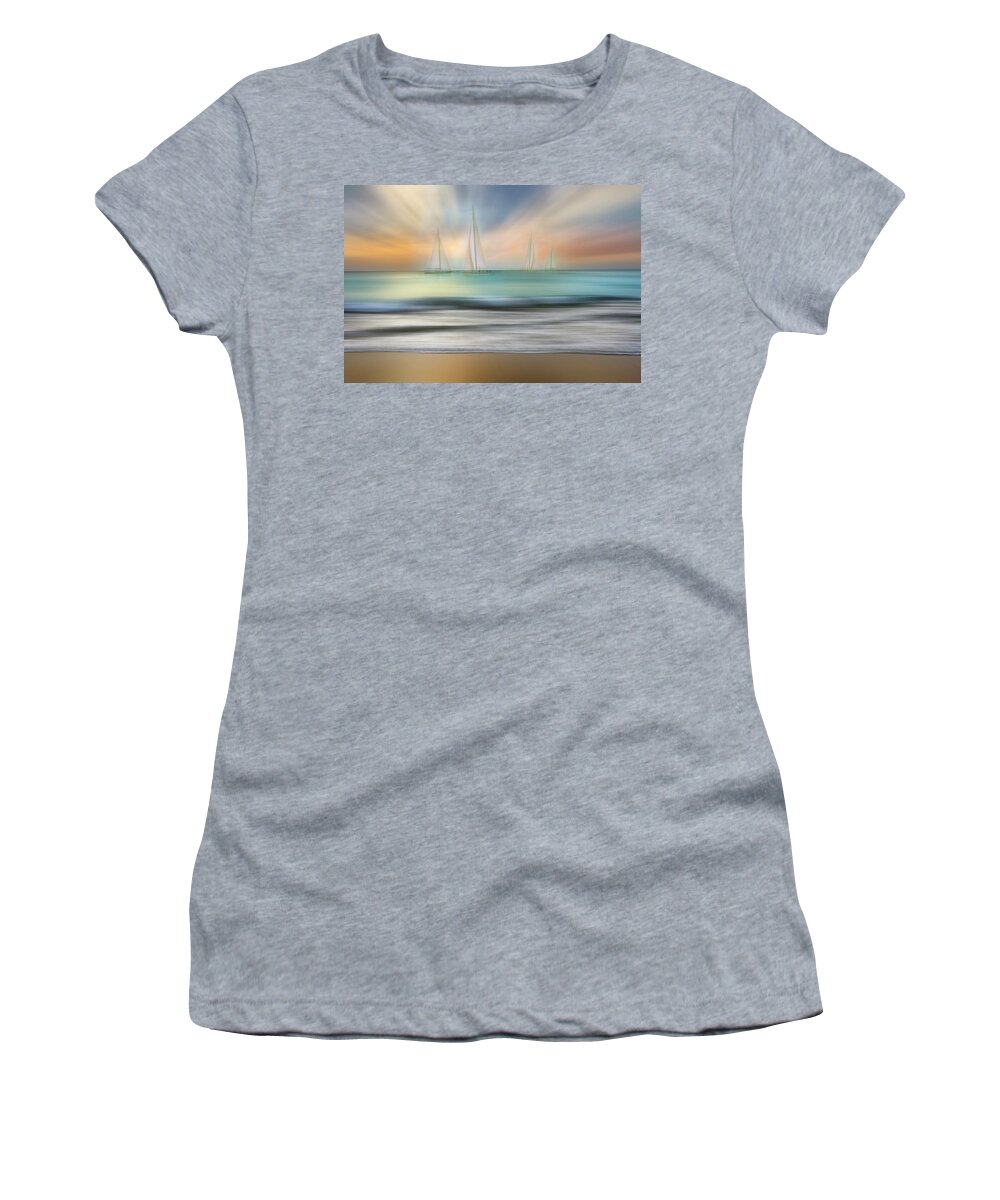 Boats Women's T-Shirt featuring the photograph White Sails Dreamscape by Debra and Dave Vanderlaan
