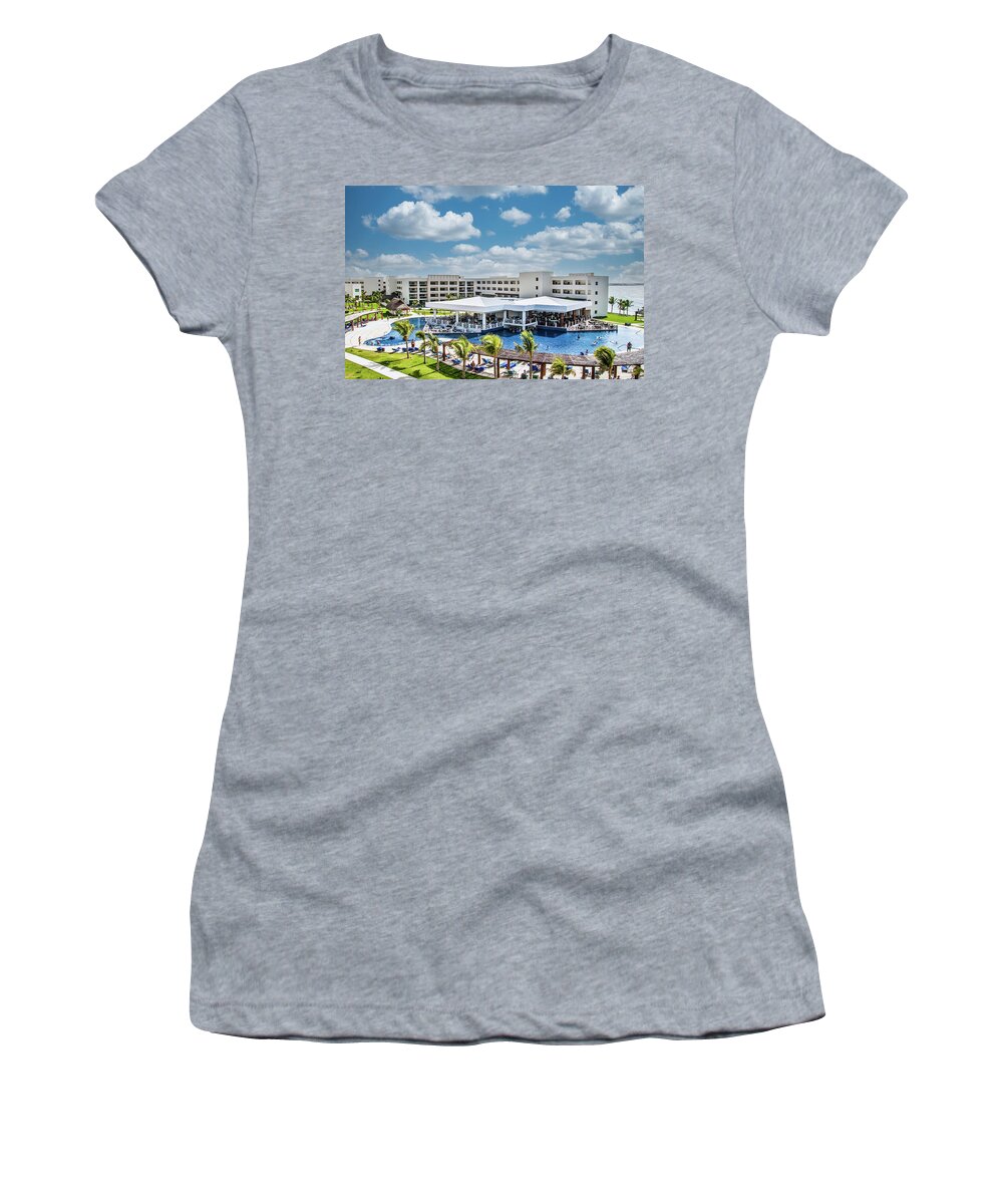 Architecture Women's T-Shirt featuring the photograph White Tropical Resort and Blue Pool by Darryl Brooks