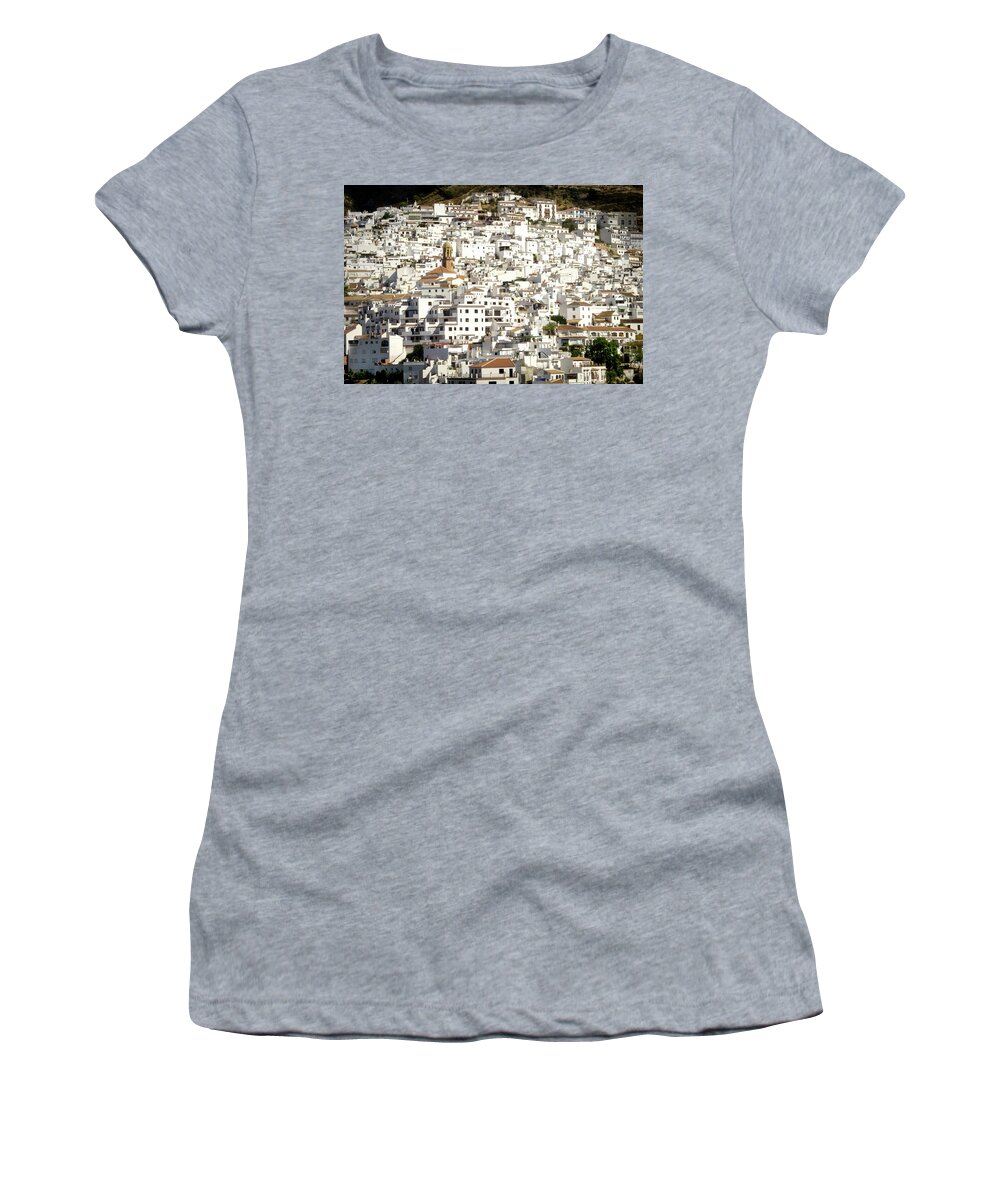 Spain Women's T-Shirt featuring the digital art White Village Competa Spain by Naomi Maya