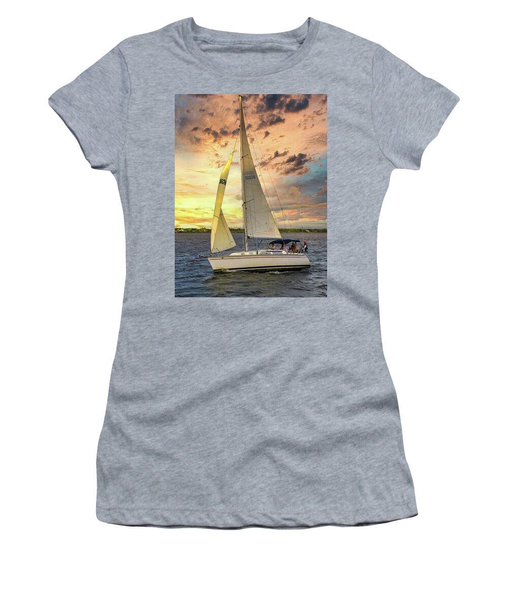 Sunset Sunrise Sailing Water River Women's T-Shirt featuring the photograph Wild Rice by Jay Seeley