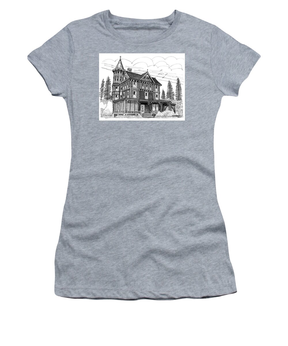 Wilderstein Estate Women's T-Shirt featuring the drawing Wilderstein Historic Site Rhinebeck NY by Richard Wambach