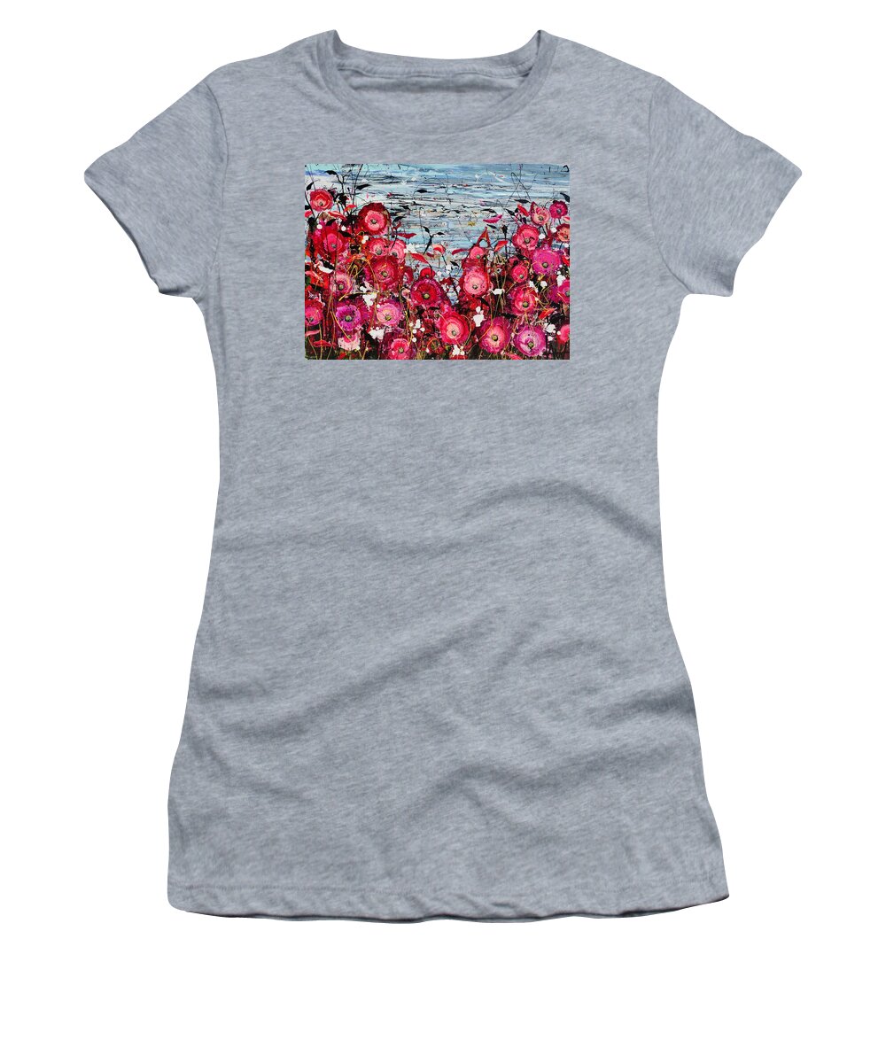 Flowers Women's T-Shirt featuring the painting Wildflower Waltz by Angie Wright