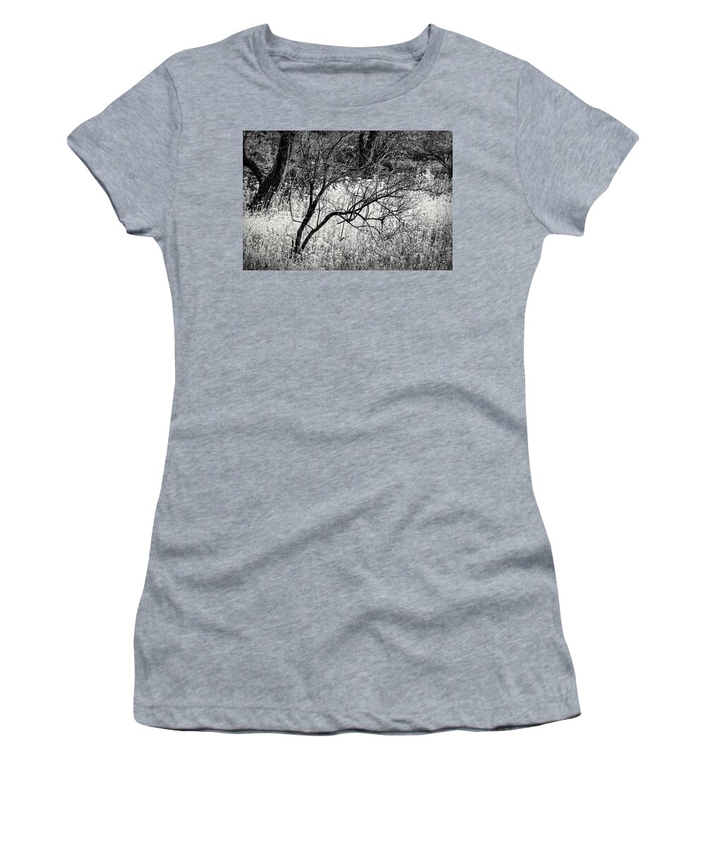 Carolina Women's T-Shirt featuring the photograph Wildflowers in the Marsh Meadows in Black and White by Debra and Dave Vanderlaan
