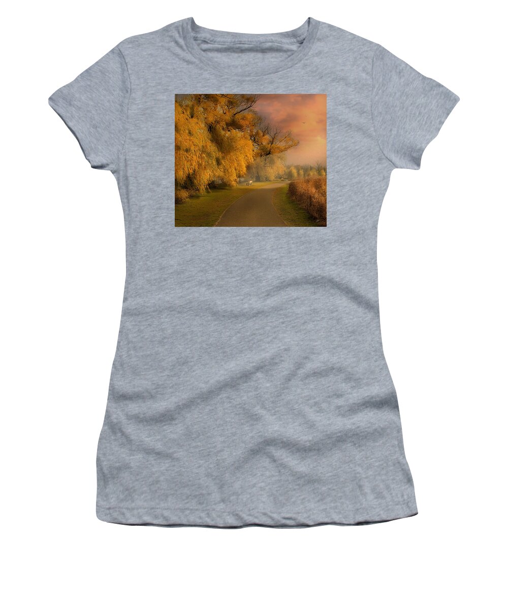 Lake Nokomis Women's T-Shirt featuring the digital art Willows at Lake Nokomis by Glenn Galen