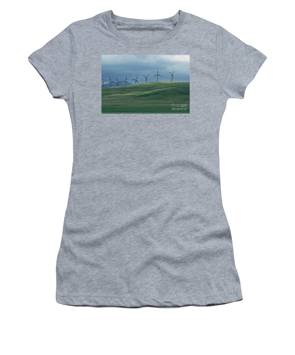Wind Women's T-Shirt featuring the photograph Wind Turbines by Mary Mikawoz