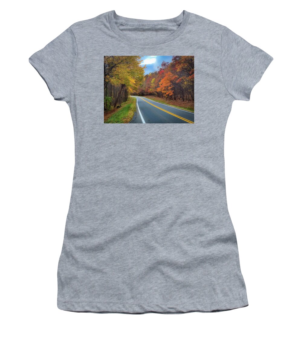 Fall Women's T-Shirt featuring the photograph Winding West Virginia Road in Fall by Lora J Wilson