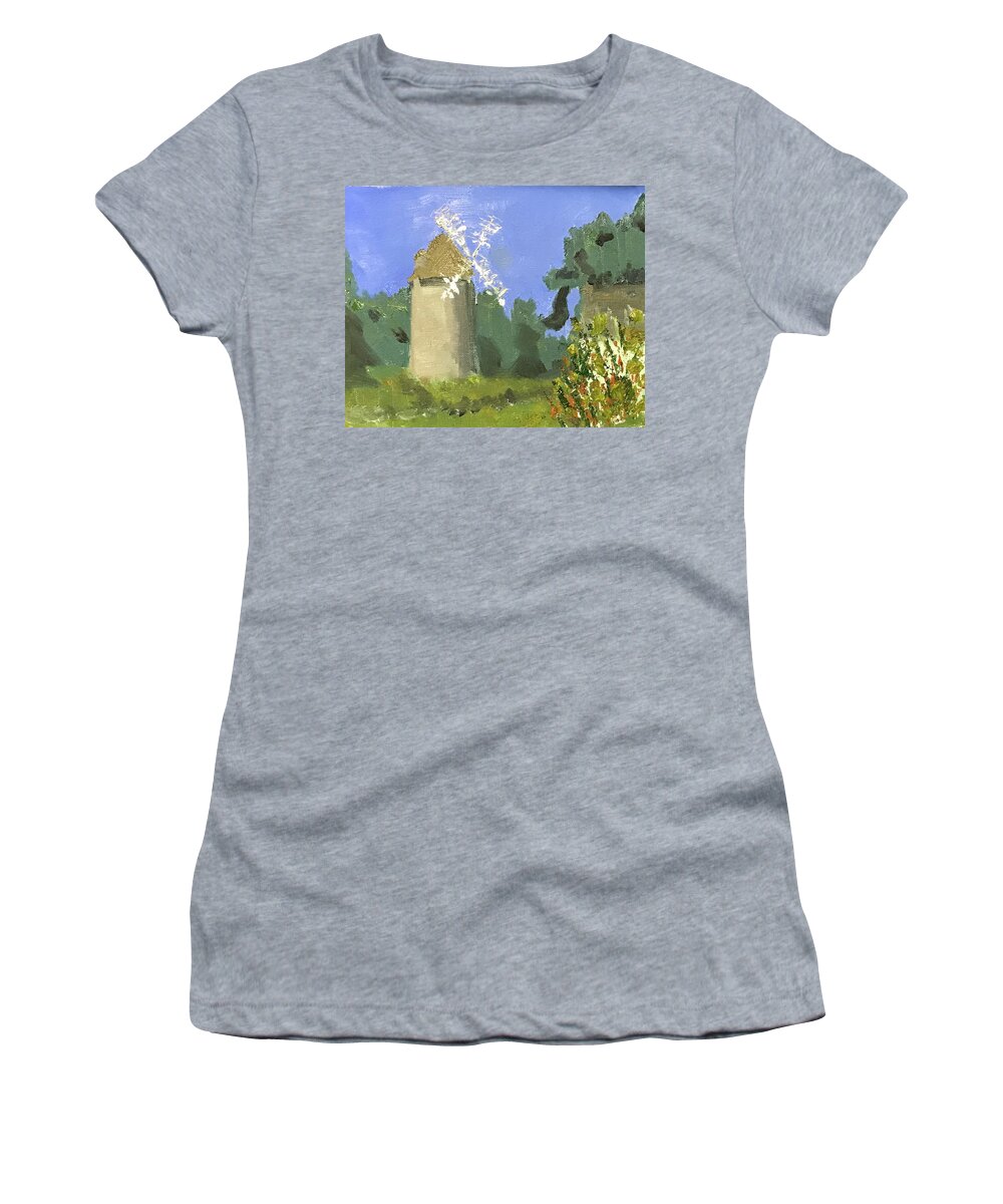  Women's T-Shirt featuring the painting Windmill in France by John Macarthur