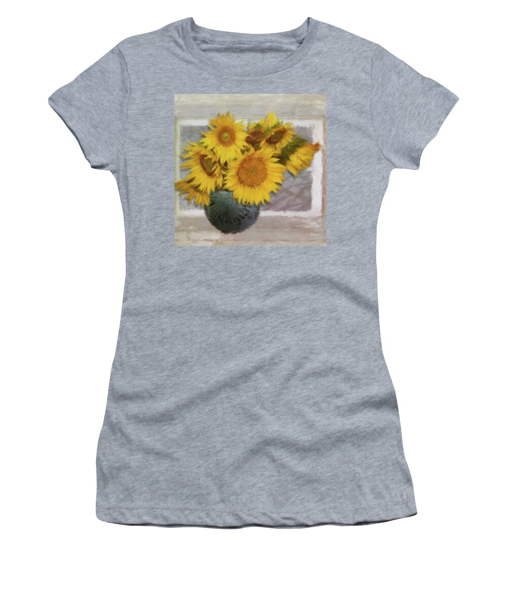 Helianthus Women's T-Shirt featuring the digital art Window Sunflowers by Russ Harris