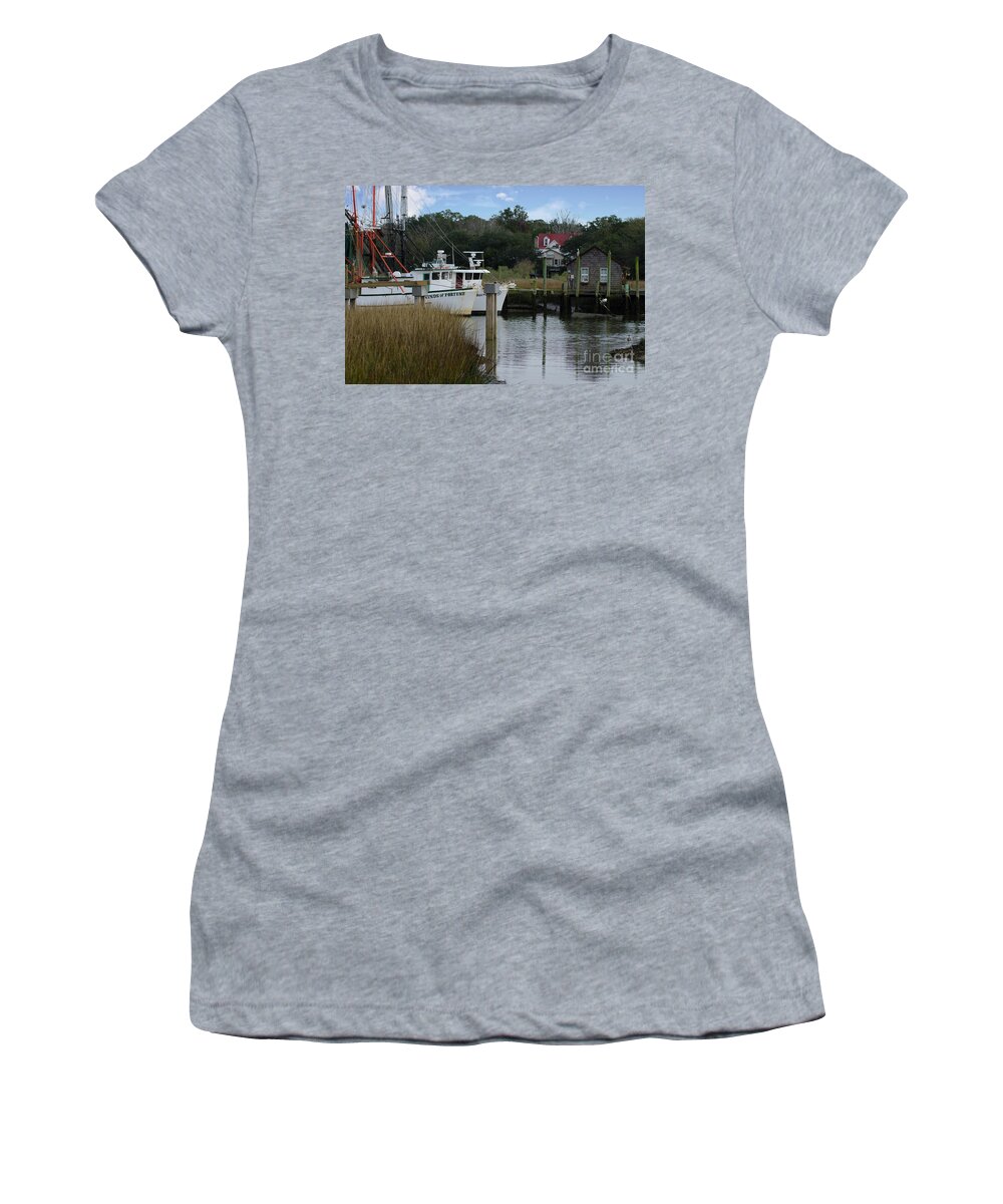 Winds Of Fortune Women's T-Shirt featuring the photograph Winds of Fortune Shrimp Boat on Shem Creek by Dale Powell