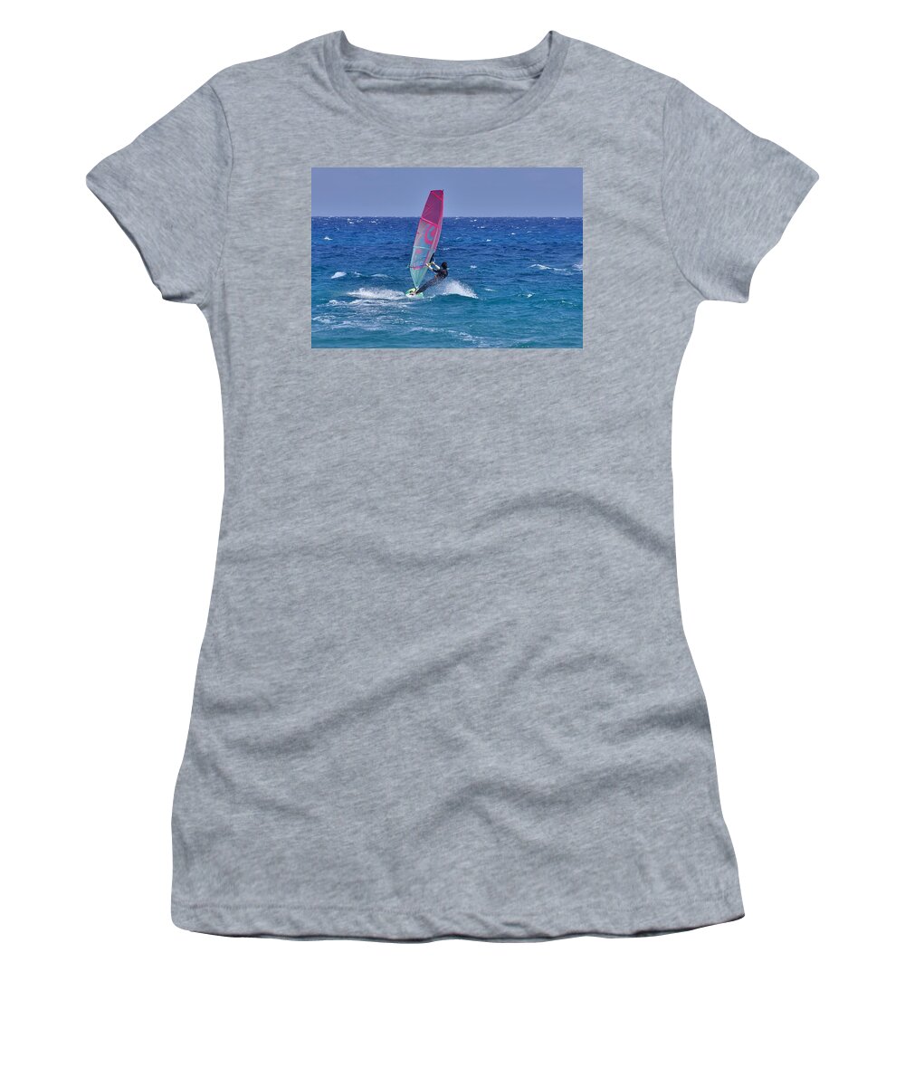 Windsurf Women's T-Shirt featuring the photograph Windsurfing session in Andora, giugno 2020 by Marco Cattaruzzi