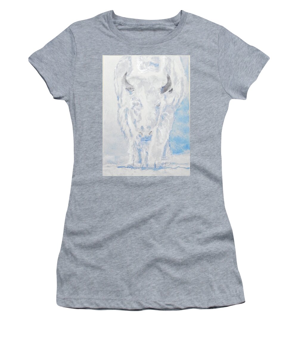 Buffalo Women's T-Shirt featuring the painting Winter Guardian by Barbara F Johnson