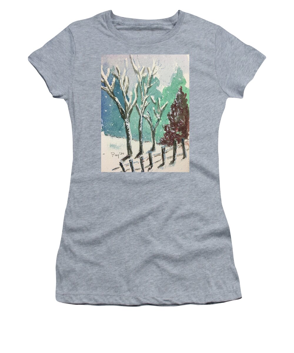 Winter Landscape Women's T-Shirt featuring the painting Winter Landscape 3 by Roxy Rich