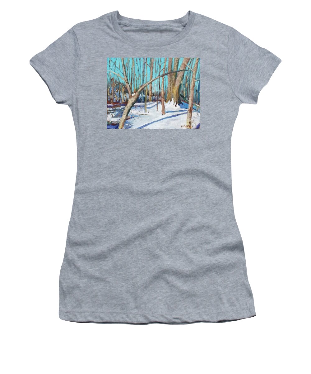 Midwest Women's T-Shirt featuring the painting Winter Landscape by Barbara Oertli
