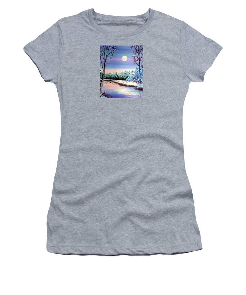 Christmas Women's T-Shirt featuring the painting Winter Moon by Sarah Irland