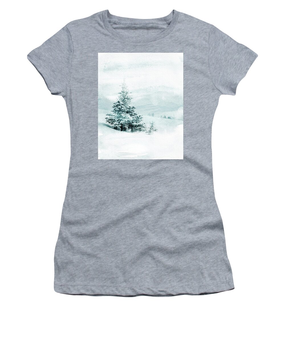 Trees Women's T-Shirt featuring the mixed media Winter Solitude 2 by Colleen Taylor