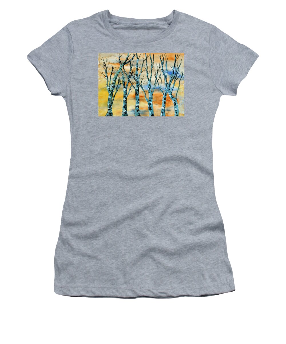 Winter Women's T-Shirt featuring the painting Winter Trees by Vallee Johnson