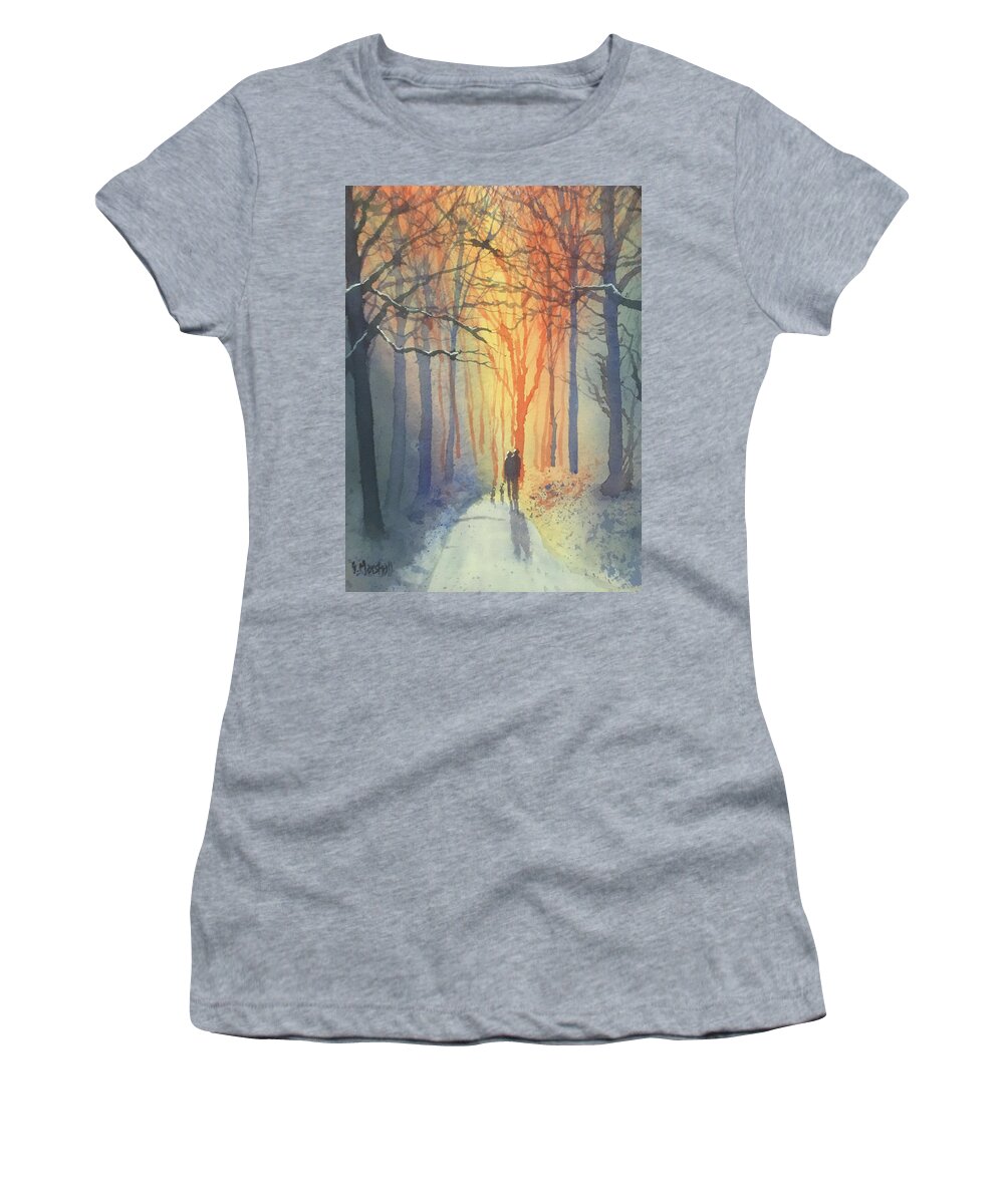 Watercolour Women's T-Shirt featuring the painting Winter Walk in Sledmere Woods by Glenn Marshall