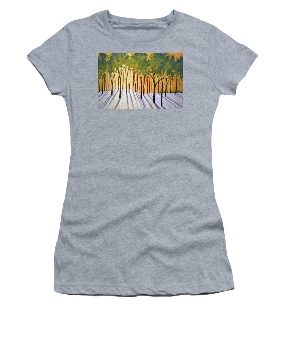Landscape Women's T-Shirt featuring the painting Winter Whispers by Amy Giacomelli