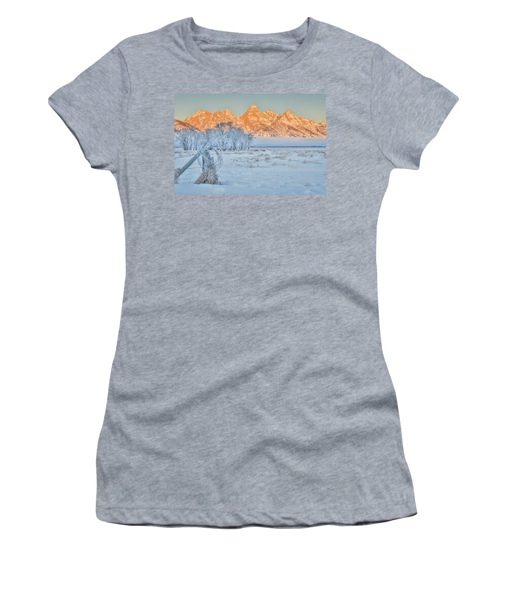 Fence Women's T-Shirt featuring the photograph Wintery landscape by Ed Stokes